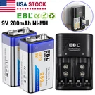 2X Ebl 280MAH 6F22 Ni-mh Rechargeable Battery + Volt Batteries Charger. Fixed Price $18.99.