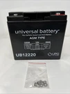 Upg UB12220 Universal Non-spillable Sealed Lead-acid Battery, 12V, 22AH, Agm. Fixed Price $42.00.