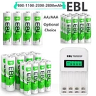 Ebl Aa, Aaa Ni-mh Rechargeable Batteries /optional Charger Lot 1100 2800MAH. Fixed Price $25.99.