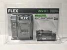 Flex 24V 5AH Lithium Ion Battery & Charger Kit FX0411-1C (FX0121 + FX0411) (qty). Fixed Price $300.00.